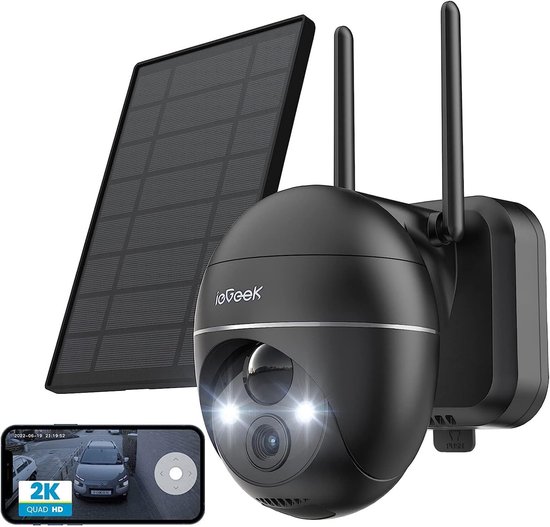 ieGeek Buitencamera met Zonnepaneel - 2K / 3MP Solar Beveiligingscamera Draadloos - Met WiFi en APP- Buiten Camera met Bewegingsdetectie - Nachtzicht
