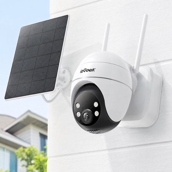 ieGeek Draadloze beveiligingscamera Buiten - 2K 360° PTZ - Bewakingscamera met 5W Zonnepaneel - 24/7 Opname en Auto-Tracking - 9000mAh Accu - 30m Nachtzicht - 2,4GHz WiF - Draadloze Wifi-camera met Slimme Detectie