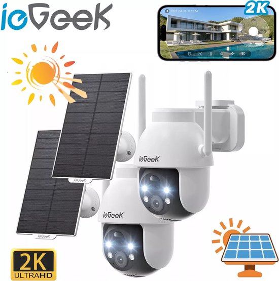 ieGeek Draadloze WiFi Buitenbewakingscamera - 3MP IP-camera - Tweewegs-audio - Geluidsalarm - AI-detectie -Nachtzicht - 360° PTZ - 2 stuks van ieGeek