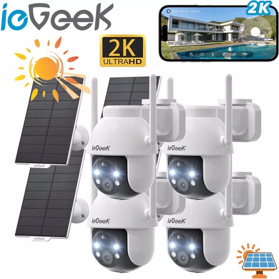 ieGeek Draadloze WiFi Buitenbewakingscamera - 3MP IP-camera - Tweewegs-audio - Geluidsalarm - AI-detectie -Nachtzicht - 360° PTZ - 4 stuks van ieGeek