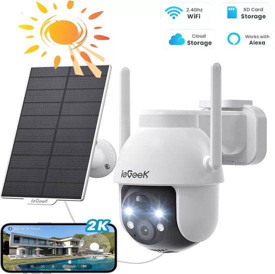 ieGeek Draadloze WiFi Buitenbewakingscamera - 3MP IP-camera - Tweewegs-audio - Geluidsalarm - AI-detectie -Nachtzicht - 360° PTZ van ieGeek