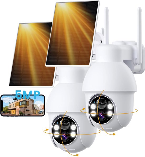 ieGeek Q4 Pro Beveiligingscamera Draadloos Buiten – 5MP Ultra HD - Camerabewaking - Bewakingscamera Voor Buiten - Buitencamera - Buiten Camera Met Nachtzicht - Oplaadbaar - Met WiFi en APP - Incl. 1.6W Zonnepaneel - WIT - 2 stuks van Merkloos
