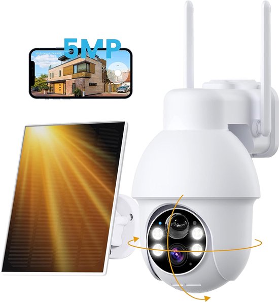 ieGeek Q4 Pro Beveiligingscamera Draadloos Buiten – 5MP Ultra HD - Camerabewaking - Bewakingscamera Voor Buiten - Buitencamera - Buiten Camera Met Nachtzicht - Oplaadbaar - Met WiFi en APP - Incl. 1.6W Zonnepaneel - WIT van ieGeek
