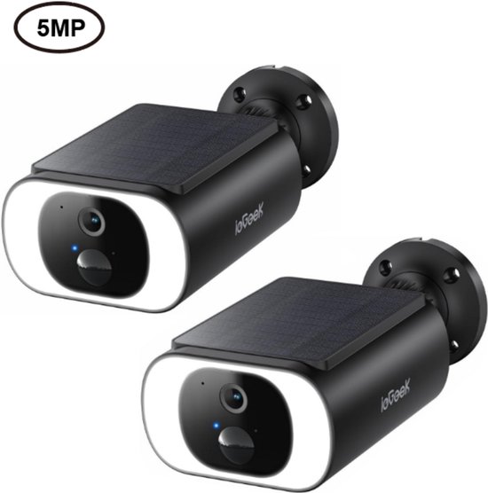 ieGeek S1 Pro Solar Camera - Draadloze Beveiligingscamera voor Buiten - Buiten Camera met Zonnepaneel - Bewakingscamera voor Buiten - 2Stuks - Beveiligingscamera Buiten - 5MP Ultra HD - Met Wifi en App - Zwart van Merkloos