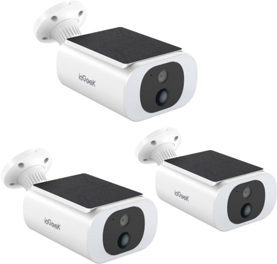 ieGeek S1 Pro Solar Camera - Draadloze Beveiligingscamera voor Buiten - Buiten Camera met Zonnepaneel - Bewakingscamera voor Buiten - 3Stuks - Beveiligingscamera Buiten - 5MP Ultra HD - Met Wifi en App - Wit