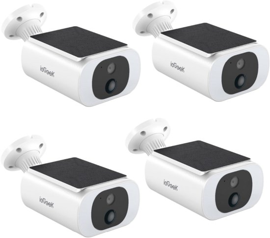 ieGeek S1 Pro Solar Camera - Draadloze Beveiligingscamera voor Buiten - Buiten Camera met Zonnepaneel - Bewakingscamera voor Buiten - 4Stuks - Beveiligingscamera Buiten - 5MP Ultra HD - Met Wifi en App - Wit
