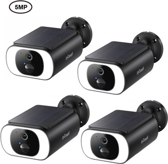 ieGeek S1 Pro Solar Camera - Draadloze Beveiligingscamera voor Buiten - Buiten Camera met Zonnepaneel - Bewakingscamera voor Buiten - 4Stuks - Beveiligingscamera Buiten - 5MP Ultra HD - Met Wifi en App - Zwart van Merkloos