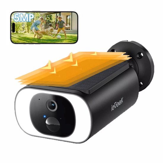 ieGeek S1 Pro Solar Camera - Draadloze Beveiligingscamera voor Buiten - Buiten Camera met Zonnepaneel - Bewakingscamera voor Buiten - Beveiligingscamera Buiten - 5MP Ultra HD - Met Wifi en App - Zwart van Merkloos