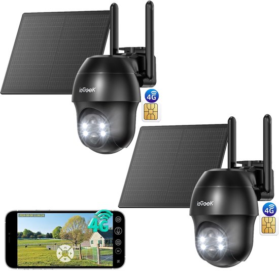 ieGeek S11 4G LTE Bewakingscamera voor Buiten - Buiten Camera met Nachtzicht - 2K UHD - Buitencamera met App - Pan & Tilt - Zonnepaneel - Kleurennachtzicht - Inclusief SIM-kaart - 2 Stuks