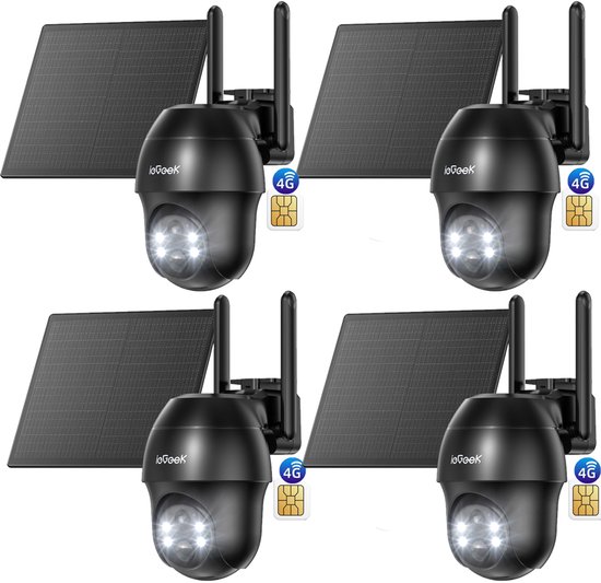 ieGeek S11 4G LTE Bewakingscamera voor Buiten - Buiten Camera met Nachtzicht - 2K UHD - Buitencamera met App - Pan & Tilt - Zonnepaneel - Kleurennachtzicht - Inclusief SIM-kaart - 4 Stuks