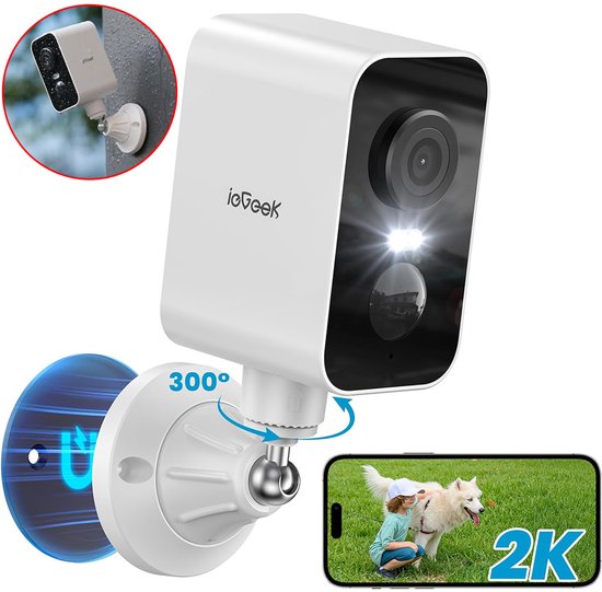 ieGeek S2 Buiten Beveiligingscamera - 2K 3MPx Buiten camerabewaking - Accu WLAN draadloze bewakingscamera - PIR-bewegingsdetectie -Tweegesprek - Pan-en kantelfunctie - Nachtzicht in kleur van ieGeek