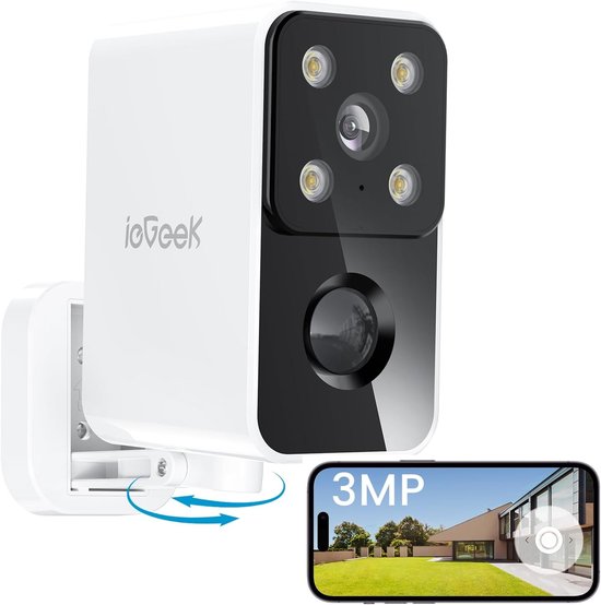 ieGeek S3 Bewakingscamera Buiten Batterij - 2.4G WiFi Draadloze Camera - 2K kleurennachtzicht/Sirene/AI-detectie/Cloud/SD van ieGeek