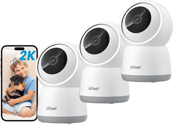 ieGeek SC1 Beveiligingscamera binnen - 2K 3MP Ultra HD - Huisdiercamera met app - Beveiligingscamera's - Wifi Camera APP - Volgt beweging en geluidsdetectie - Bewakingscamera - 2.4/5 GHz - Wit - 3 Stuks van Merkloos