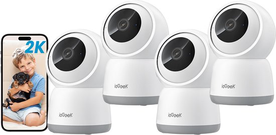 ieGeek SC1 Beveiligingscamera binnen - 2K 3MP Ultra HD - Huisdiercamera met app - Beveiligingscamera's - Wifi Camera APP - Volgt beweging en geluidsdetectie - Bewakingscamera - 2.4/5 GHz - Wit - 4 Stuks van Merkloos