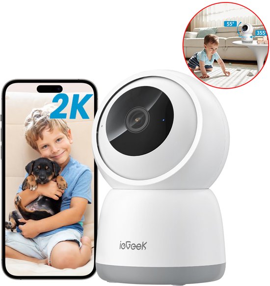 ieGeek SC1 Beveiligingscamera binnen - 2K 3MP Ultra HD - Huisdiercamera met app - Beveiligingscamera's - Wifi Camera APP - Volgt beweging en geluidsdetectie - Bewakingscamera - 2.4/5 GHz - Wit van Merkloos