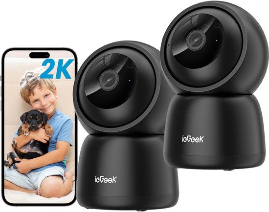 ieGeek SC1 Beveiligingscamera binnen - 2K 3MP Ultra HD - Huisdiercamera met app - Beveiligingscamera's - Wifi Camera APP - Volgt beweging en geluidsdetectie - Bewakingscamera - 2.4/5 GHz - Zwart - 2 Stuks van Merkloos