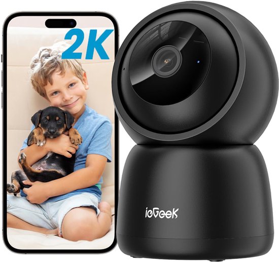 ieGeek SC1 Beveiligingscamera binnen - 2K 3MP Ultra HD - Huisdiercamera met app - Beveiligingscamera's - Wifi Camera APP - Volgt beweging en geluidsdetectie - Bewakingscamera - 2.4/5 GHz - Zwart van Merkloos