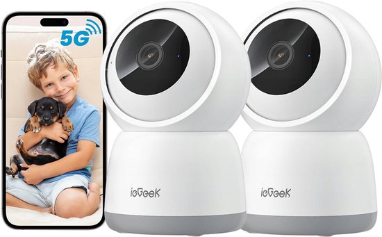 ieGeek SC1 Pro Beveiligingscamera binnen - 5MP Ultra HD - Huisdiercamera met app - Beveiligingscamera's - Wifi Camera APP - Volgt beweging en geluidsdetectie - Bewakingscamera - 2.4/5 GHz - Wit - 2 Stuks van Merkloos