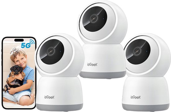 ieGeek SC1 Pro Beveiligingscamera binnen - 5MP Ultra HD - Huisdiercamera met app - Beveiligingscamera's - Wifi Camera APP - Volgt beweging en geluidsdetectie - Bewakingscamera - 2.4/5 GHz - Wit - 3 Stuks van Merkloos