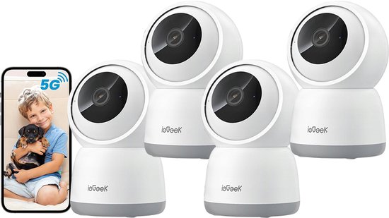 ieGeek SC1 Pro Beveiligingscamera binnen - 5MP Ultra HD - Huisdiercamera met app - Beveiligingscamera's - Wifi Camera APP - Volgt beweging en geluidsdetectie - Bewakingscamera - 2.4/5 GHz - Wit - 4 Stuks van Merkloos