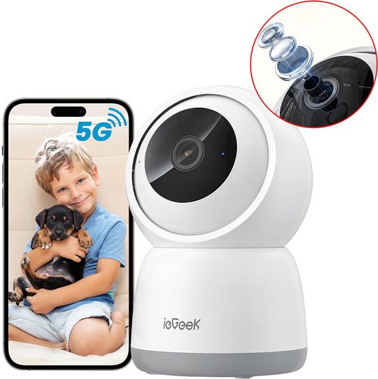 ieGeek SC1 Pro Beveiligingscamera binnen - 5MP Ultra HD - Huisdiercamera met app - Beveiligingscamera's - Wifi Camera APP - Volgt beweging en geluidsdetectie - Bewakingscamera - 2.4/5 GHz - Wit van Merkloos