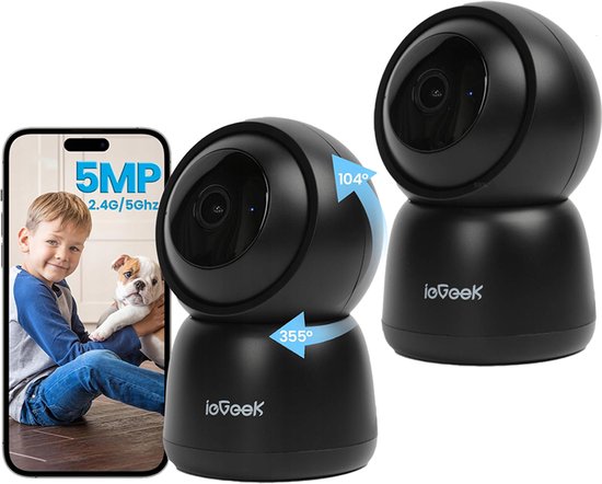 ieGeek SC1 Pro Beveiligingscamera binnen - 5MP Ultra HD - Huisdiercamera met app - Beveiligingscamera's - Wifi Camera APP - Volgt beweging en geluidsdetectie - Bewakingscamera - 2.4/5 GHz - Zwart - 2 Stuks van Merkloos