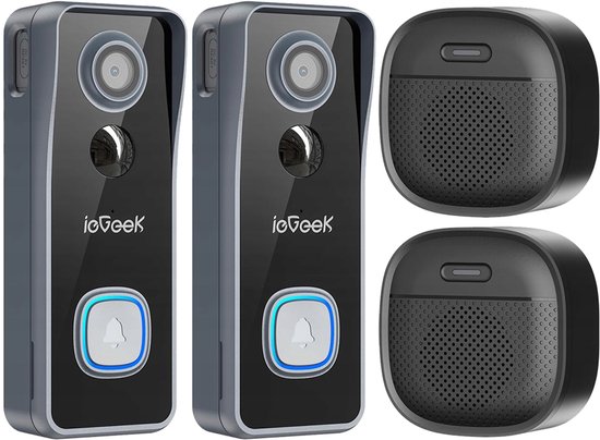 ieGeek Security Bell J9 Video Deurbel - Add-on - Video Doorbell - Cam technologie, 2K Resolutie Full HD - resolutie, kleur nachtzicht - Draadloos/Batterij - Live videogesprek, 24/7 opname, Mens- en bewegingsdetectie - Waterdicht - 2 Stuks van Merkloos