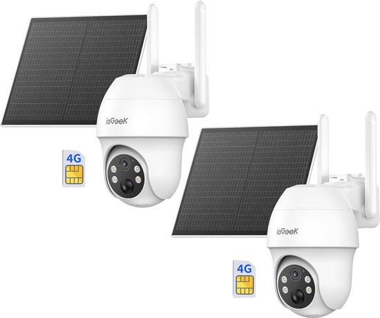 ieGeek Security Buitencamera S11 4G LTE – Outdoor Cam - 2K UHD – Pan & Tilt – Zonnepaneel – Infrarood Nachtzicht – Inclusief SIM-kaart ] - 2 stuks