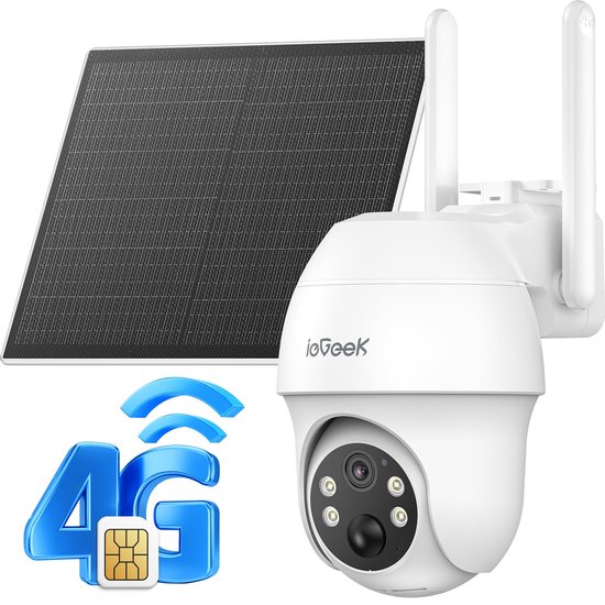 ieGeek Security Buitencamera S11 4G LTE – Outdoor Cam - 2K UHD – Pan & Tilt – Zonnepaneel – Infrarood Nachtzicht – Inclusief SIM-kaart van Merkloos