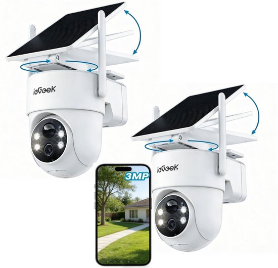 ieGeek Security Solo Camera S5 - Draadloze Beveiligingscamera voor Buiten - 2K HD-resolutie - 360° Pan & 90° Tilt - AI Auto Lock en Tracking - Zonne-energie - Geen Abonnementskosten - 2 Stuks van Merkloos
