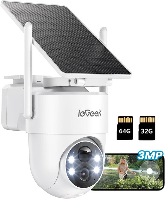 ieGeek Security Solo Camera S5 - Draadloze Beveiligingscamera voor Buiten - 2K HD-resolutie - 360° Pan & 90° Tilt - AI Auto Lock en Tracking - Zonne-energie - Geen Abonnementskosten - Inclusief SD-kaart (32GB,64GB) van ieGeek