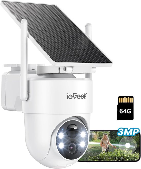 ieGeek Security Solo Camera S5 - Draadloze Beveiligingscamera voor Buiten - 2K HD-resolutie - 360° Pan & 90° Tilt - AI Auto Lock en Tracking - Zonne-energie - Geen Abonnementskosten - Inclusief SD-kaart (64GB) van Merkloos