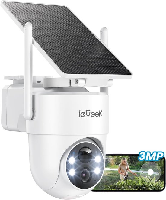 ieGeek Security Solo Camera S5 - Draadloze Beveiligingscamera voor Buiten - 2K HD-resolutie - 360° Pan & 90° Tilt - AI Auto Lock en Tracking - Zonne-energie - Geen Abonnementskosten van Merkloos