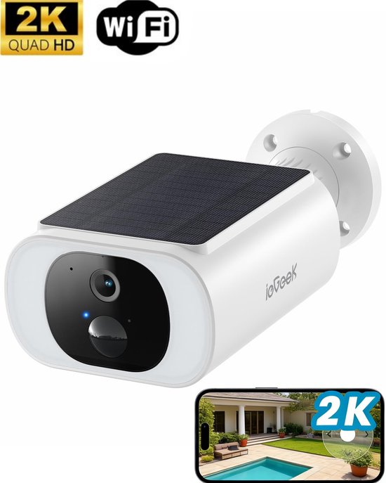 ieGeek Solar Camera - Draadloze Beveiligingscamera voor Buiten - Buiten camera met zonnepaneel - Bewakingscamera voor buiten - Beveiligingscamera buiten - 2K Ultra HD - Met wifi en app - Wit van Merkloos