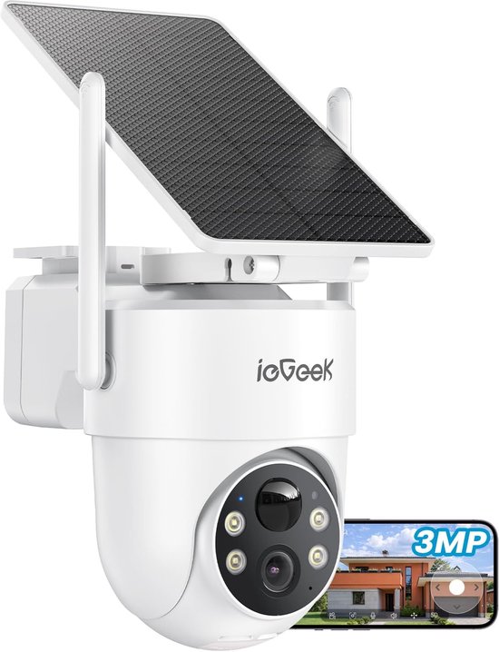 ieGeek Solar PTZ Beveiligingscamera voor Buiten - 2K Draadloze Wi-Fi Outdoor Camera met Zonnepaneel - Pan/Tilt 360° - PIR Bewegingsdetectie - Kleur Nachtzicht - Waterdicht van ieGeek