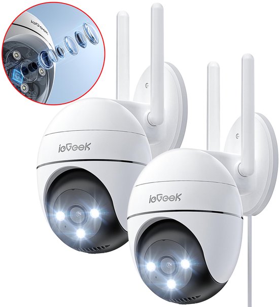ieGeek ZS-GQ2 Beveiligingscamera Buiten – 2K HD 3MP - Buiten Camera Met Nachtzicht – Buitencamera - Bewakingscamera voor Buiten- Met WiFi en APP - 4x Digitale zoom - Wit - 2 Stuks