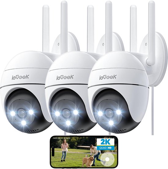 ieGeek ZS-GQ2 Beveiligingscamera Buiten – 2K HD 3MP - Buiten Camera Met Nachtzicht – Buitencamera - Bewakingscamera voor Buiten- Met WiFi en APP - 4x Digitale zoom - Wit - 3 Stuks van Merkloos