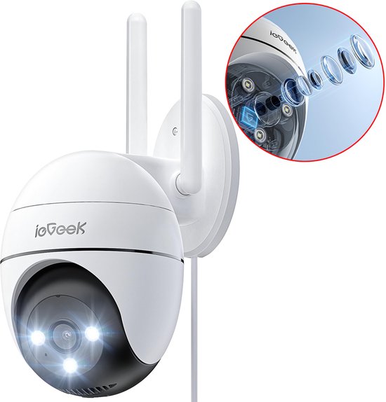ieGeek ZS-GQ2 Beveiligingscamera Buiten - 2K HD 3MP - Buiten Camera Met Nachtzicht - Buitencamera - Bewakingscamera voor Buiten- Met WiFi en APP - 4x Digitale zoom - Wit van Merkloos