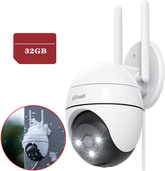 ieGeek ZS-GQ4 Beveiligingscamera Buiten – 3K HD 5MP - Buiten Camera Met Nachtzicht – Buitencamera - Bewakingscamera voor Buiten- Met WiFi en APP - 360° horizontaal & 130° verticaal - Wit - 32GB Kaart