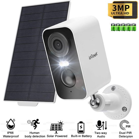 ieGeek ZS-GX3S 3MP Beveiligingscamera - draadloos buiten met zonnepaneelcamera's - CCTV-camera met kleurennachtzicht - 2-weg gesprek - PIR menselijke detectie van ieGeek