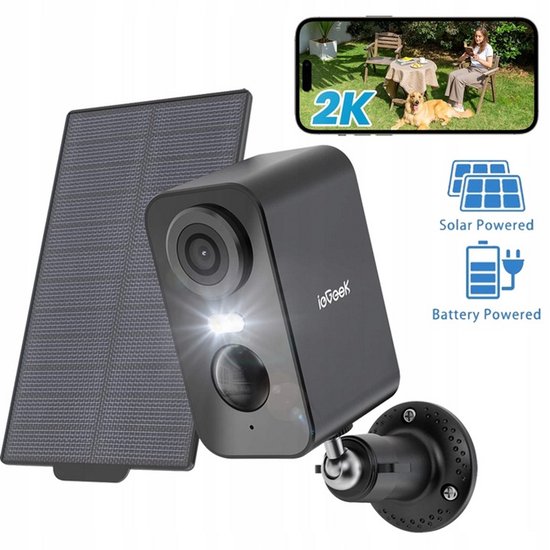 ieGeek ZS-GX3S bewakingscamera wifi met zonnepaneel - 2K bewakingscamera wifi voor buiten - draadloos - accu - nachtzicht in kleur - PIR bewegingsdetectie van ieGeek