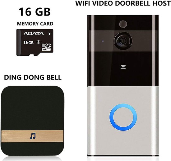 iFoulki Draadloze HD 1080p videodeurbel - Draadloos - Waterdicht - Met bel - 16 GB geheugenkaart - Bewegingsdetectie - Videocamera van Merkloos