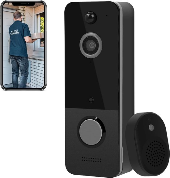 Igoods Draadloze Videodeurbel – Deurbelset – HD Video – Cloud Opslag – incl Ontvanger – Zwart