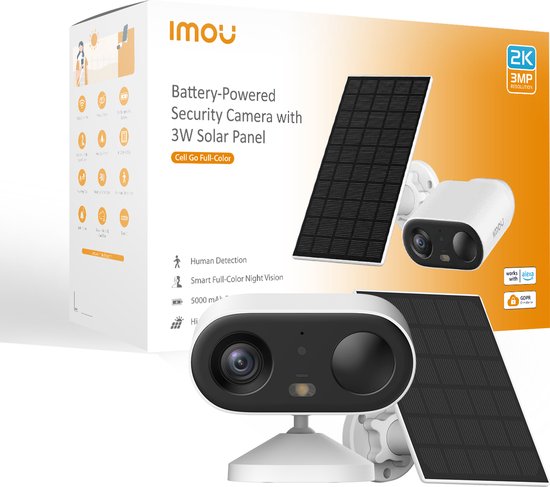 Imou Cell Go Full Color Met Zonnepaneel - Beveiligingscamera - 2K Draadloos Bewakingscamera Voor Buiten - 5000 mAH Accu - Eenvoudige Installatie - AI-Persoonsdetectie - Smart Full Color Night Vision - IP65 Weerbestendig - Inclusief Zonnepaneel van Imou