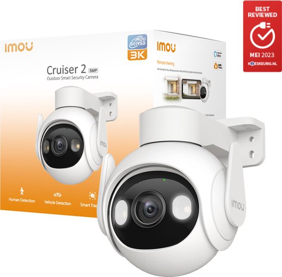 Imou Cruiser 2 - Beveiligingscamera Voor Buiten - 3K Beeldkwaliteit - Panoramisch Draaien En Kantelen Voor Volledige Dekking - WiFi 6 - Slimme Kleuren Nachtzicht - Accurate Detectiebereik Tot 22m Voor Personen En 44m Voor Auto's - IP66 Weerbestendig van Imou