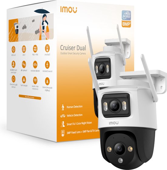 Imou Cruiser Dual 6MP - Beveiligingscamera Voor Buiten - Wit - Camera Met Verstelbare Dubbele Lens (2 x 3MP) - 360° Dekking - Accurate Persoons- En Voertuigdetectie - Nachtzicht Continue In Kleur - Sirene - IP66 Bestemd Tegen Zware Weeromstandigheden van Imou