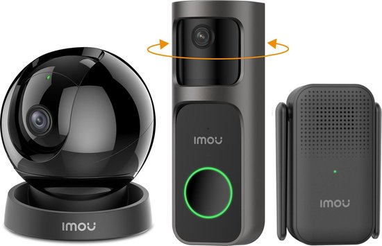 Imou Deurbel 2S Kit - Slimme Draadloze Video Deurbel - 2K QHD Beeldkwaliteit - 5000mAh Batterij - USB-C Snelladen - 166° Graden Gezichtsveld +Imou Rex 3D 3K(5MP) Camera WiFi Indoor 360° AI Smart Tracking Two Way Audio Compatible with Alexa for Baby van Imou