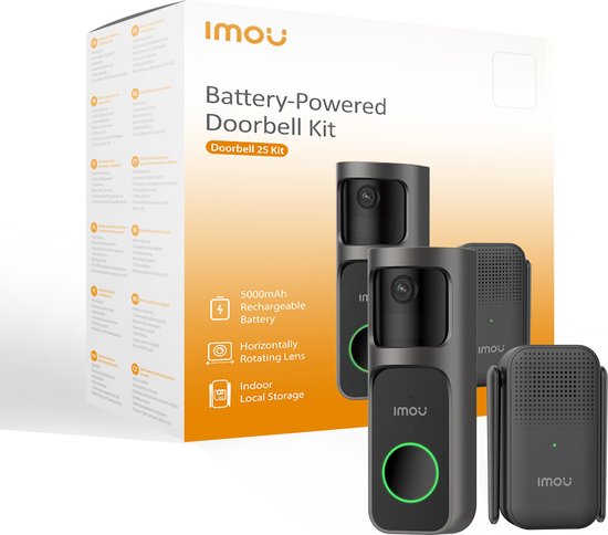 Imou Deurbel 2S Kit - Slimme Draadloze Video Deurbel - 2K QHD Beeldkwaliteit - 5000mAh Batterij - USB-C Snelladen - 166° Graden Gezichtsveld - Weerbestendig - Chime En Wifi Versterker - Lokale Opslag In Chime - 120dB Verstelbaar Volume van Imou