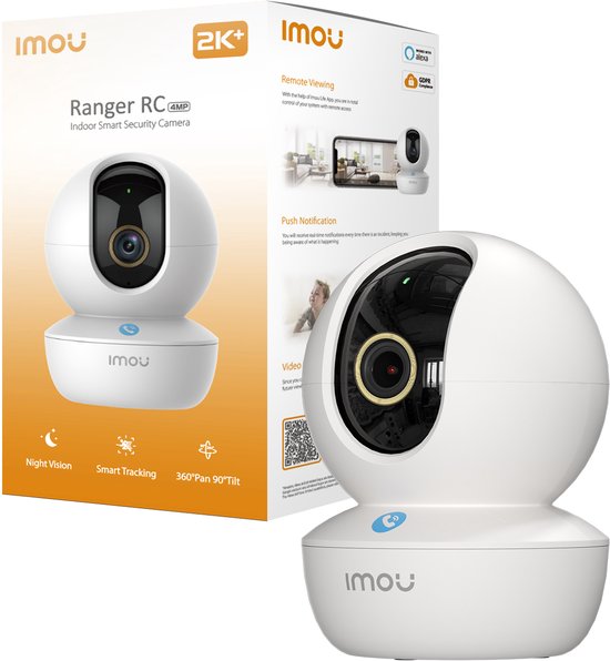 IMOU Ranger RC 2K+ Binnen Beveiligingscamera 4MP - Wifi IP Camera - 360° Draaibaar - AI Persoonsdetectie & Auto Tracking - Nachtzicht - Tweeweg Audio - Privacy Mode