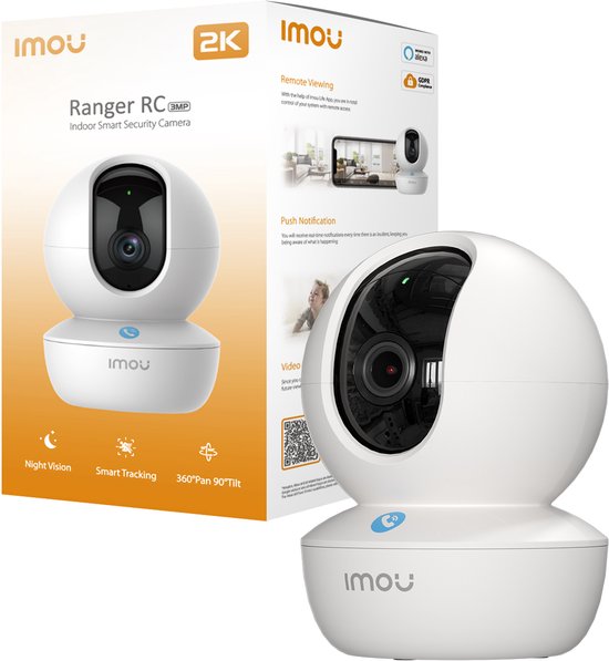 IMOU Ranger RC 2K Slimme Binnen Beveiligingscamera – 3MP 2K – 360° Draaibaar – Dual Band WiFi (2.4 & 5GHz) – LAN